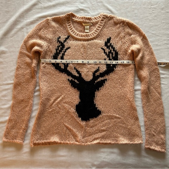 Forever 21 Pink - Peach with Black Shadow of a Deer Knit Sweater Size S - Picture 6 of 6